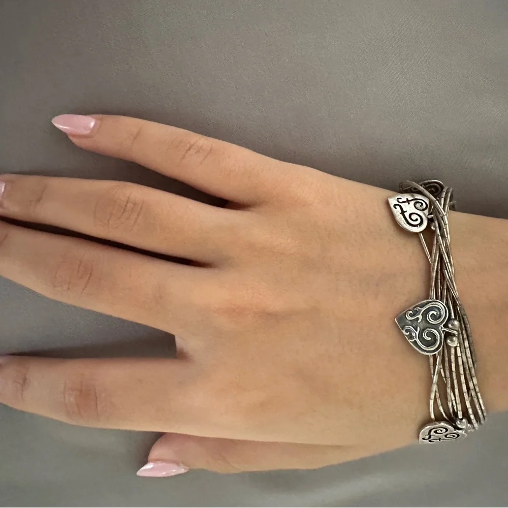 Multi-Strand Silver Heart Charm Bracelet for Women